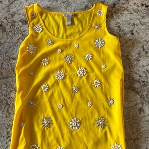 Banana Republic Yellow Embellished Silk Tank Top
